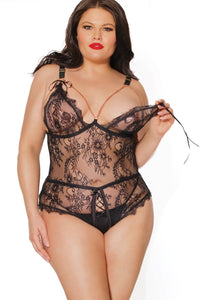 Coquette Brand SS Mesh and Lace Crotchless Teddy in Black  from SexyShoes.com