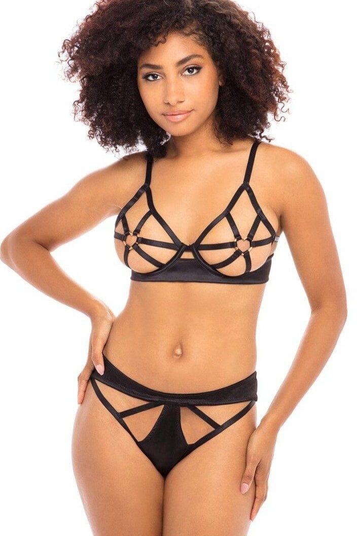 SS-Open Cup Halter Bra Set-Lingerie-Oh La La CHeri Brand-Black-S/M-SEXYSHOES.COM