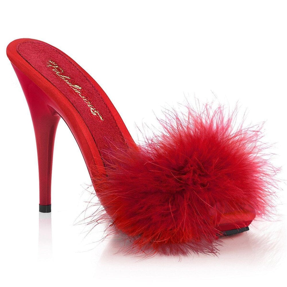 SS-POISE-501F Slide | Red Marabou-Footwear-Pleaser Brand-Red-9-Marabou-SEXYSHOES.COM