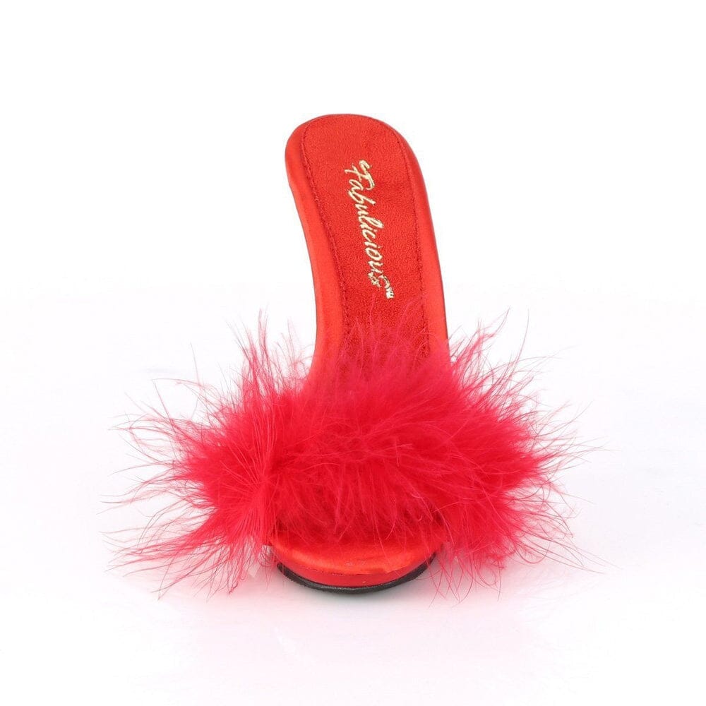 SS-POISE-501F Slide | Red Marabou-Footwear-Pleaser Brand-SEXYSHOES.COM