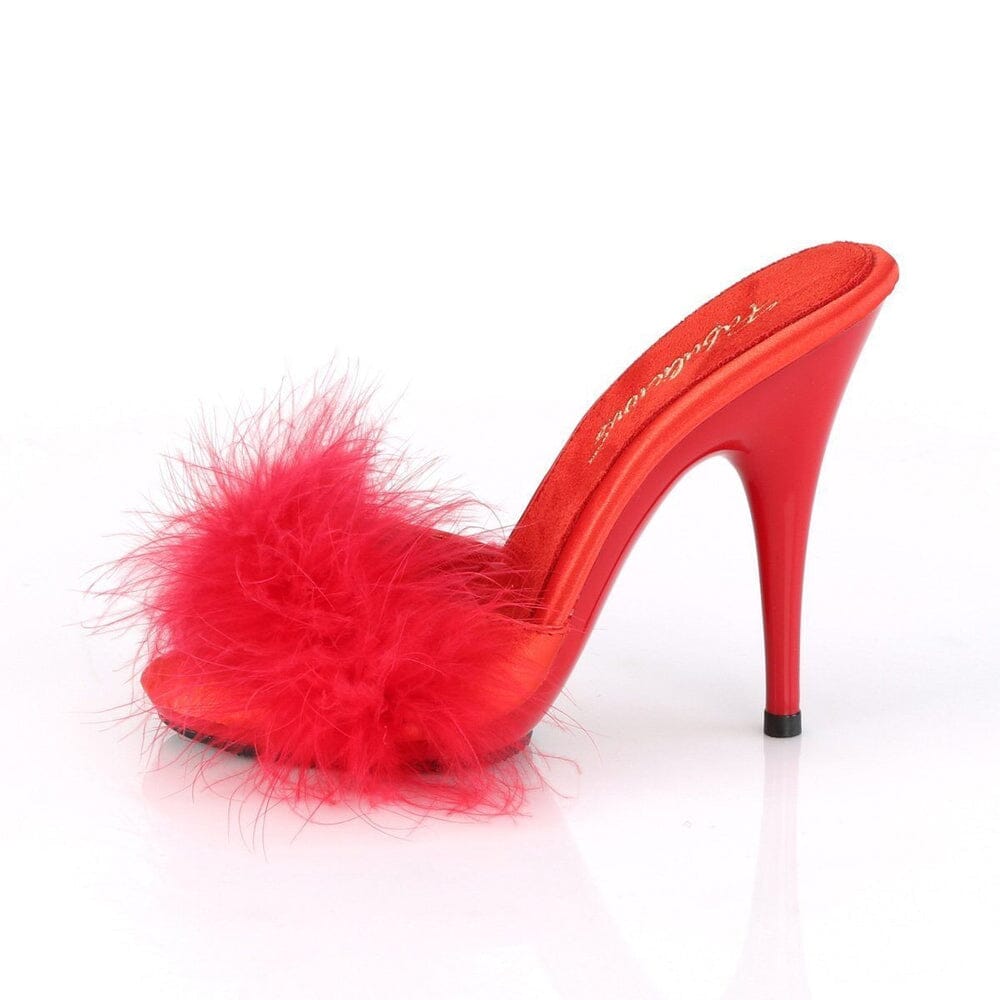 SS-POISE-501F Slide | Red Marabou-Footwear-Pleaser Brand-SEXYSHOES.COM