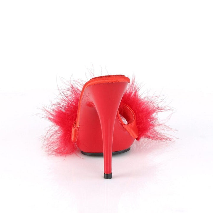 SS-POISE-501F Slide | Red Marabou-Footwear-Pleaser Brand-SEXYSHOES.COM