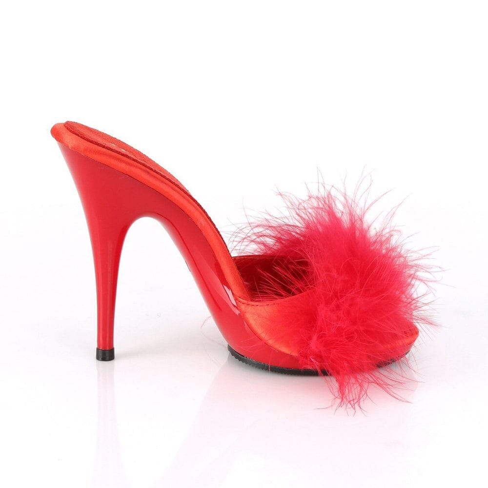 SS-POISE-501F Slide | Red Marabou-Footwear-Pleaser Brand-SEXYSHOES.COM