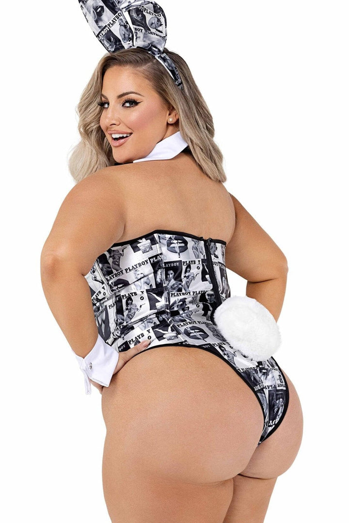 SS-Playboy Bunny Plus Size Cover Girl Corset Costume-Costumes-Roma Brand-Black-3XL-SEXYSHOES.COM