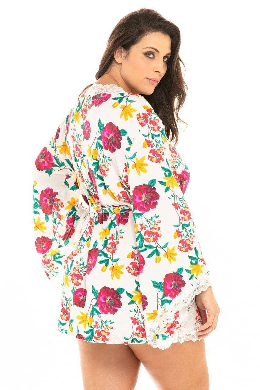 SS-Plus Size Floral Lace Trimmed Robe-Clothing-Oh La La CHeri Brand-Multi-1/2XL-SEXYSHOES.COM