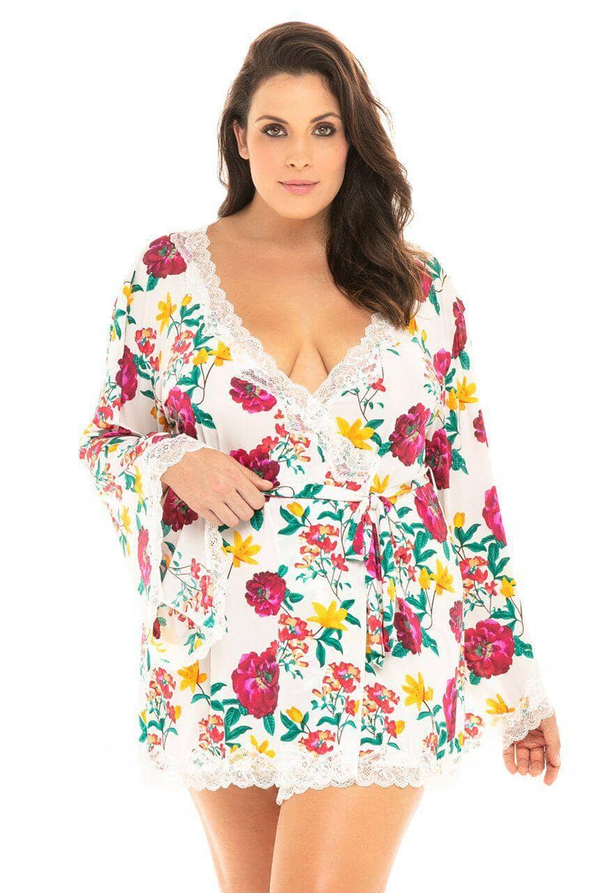 SS-Plus Size Floral Lace Trimmed Robe-Clothing-Oh La La CHeri Brand-Multi-1/2XL-SEXYSHOES.COM