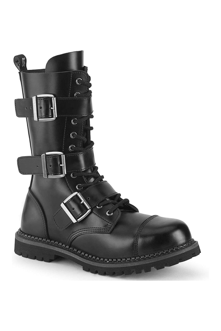 RIOT-12BK Black Leather Ankle Boot-Ankle Boots-Demonia-Black-10-Leather-SEXYSHOES.COM