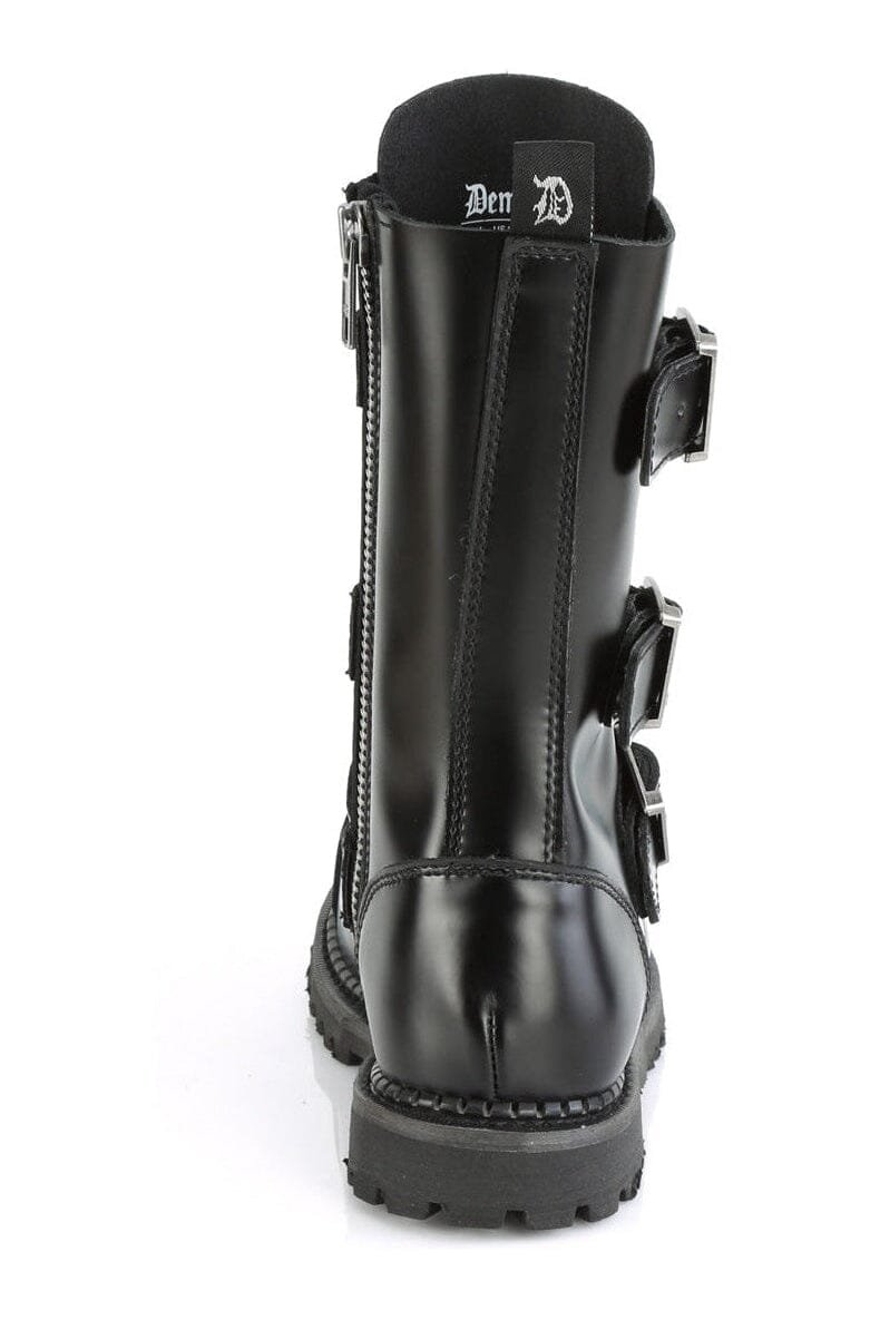 Demonia RIOT-12BK Black Leather Ankle Boot in Black Leather