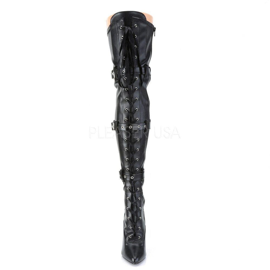 Pleaser Brand SS SEDUCE 3028 Thigh Boot in Black Faux Leather