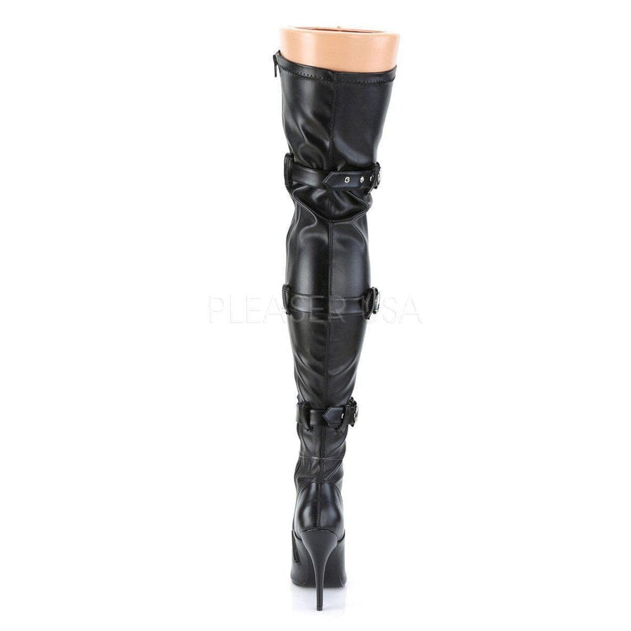 Pleaser Brand SS SEDUCE 3028 Thigh Boot in Black Faux Leather