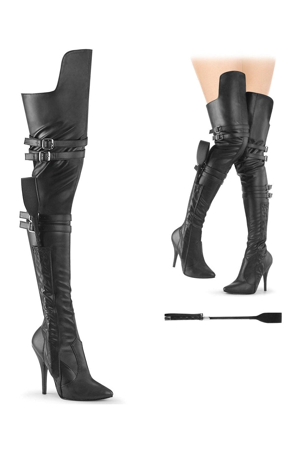 Pleaser Brand SS SEDUCE 3080 Thigh Boots in Black Faux Leather from SexyShoes.com