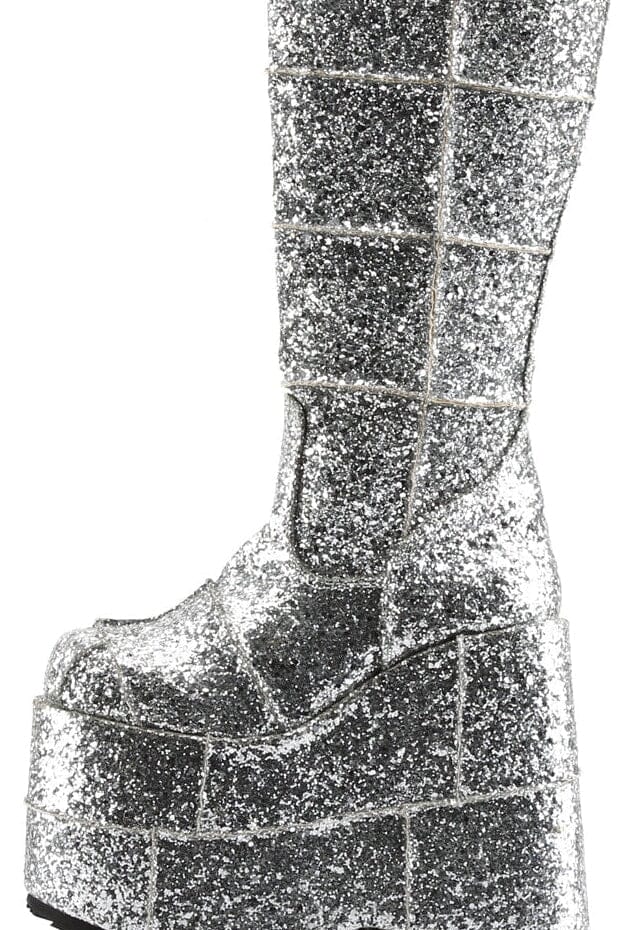 SS-STACK-301G Silver Glitter Knee Boot-Footwear-Pleaser Brand-Silver-11-Glitter-SEXYSHOES.COM
