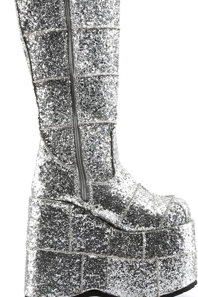 SS-STACK-301G Silver Glitter Knee Boot-Footwear-Pleaser Brand-Silver-11-Glitter-SEXYSHOES.COM