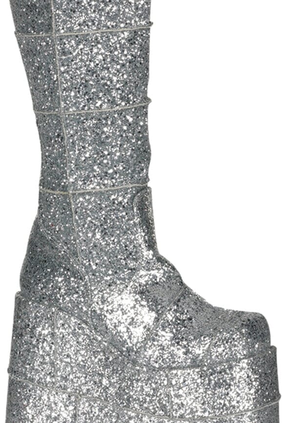 SS-STACK-301G Silver Glitter Knee Boot-Footwear-Pleaser Brand-Silver-11-Glitter-SEXYSHOES.COM