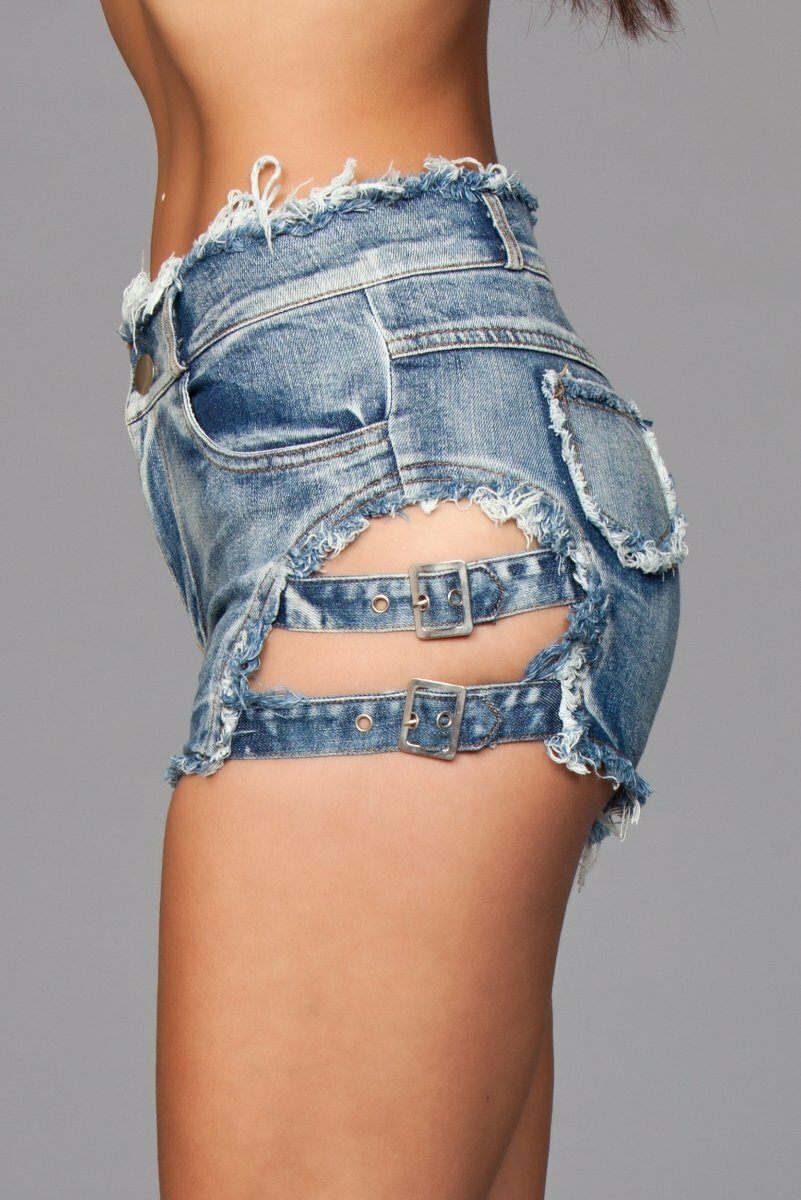BeWicked Side Buckle Denim Shorts in Blue 