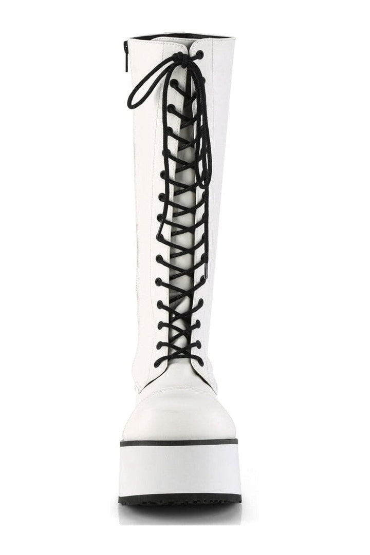 Demonia TRASHVILLE-502 White Vegan Leather Knee Boot in White Vegan Leather