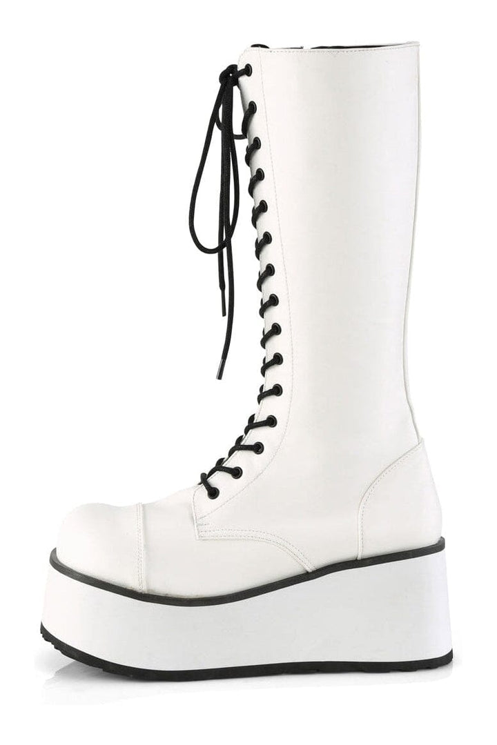 Demonia TRASHVILLE-502 White Vegan Leather Knee Boot in White Vegan Leather