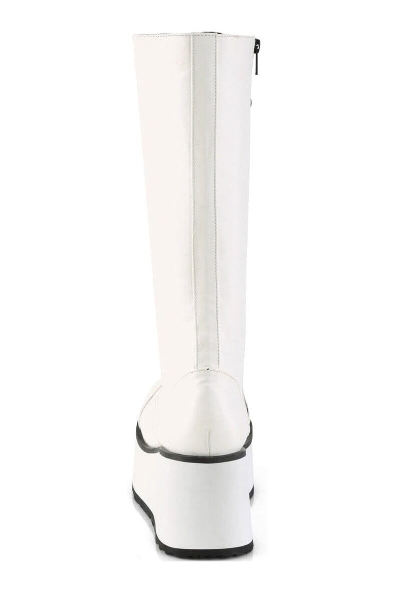 Demonia TRASHVILLE-502 White Vegan Leather Knee Boot in White Vegan Leather