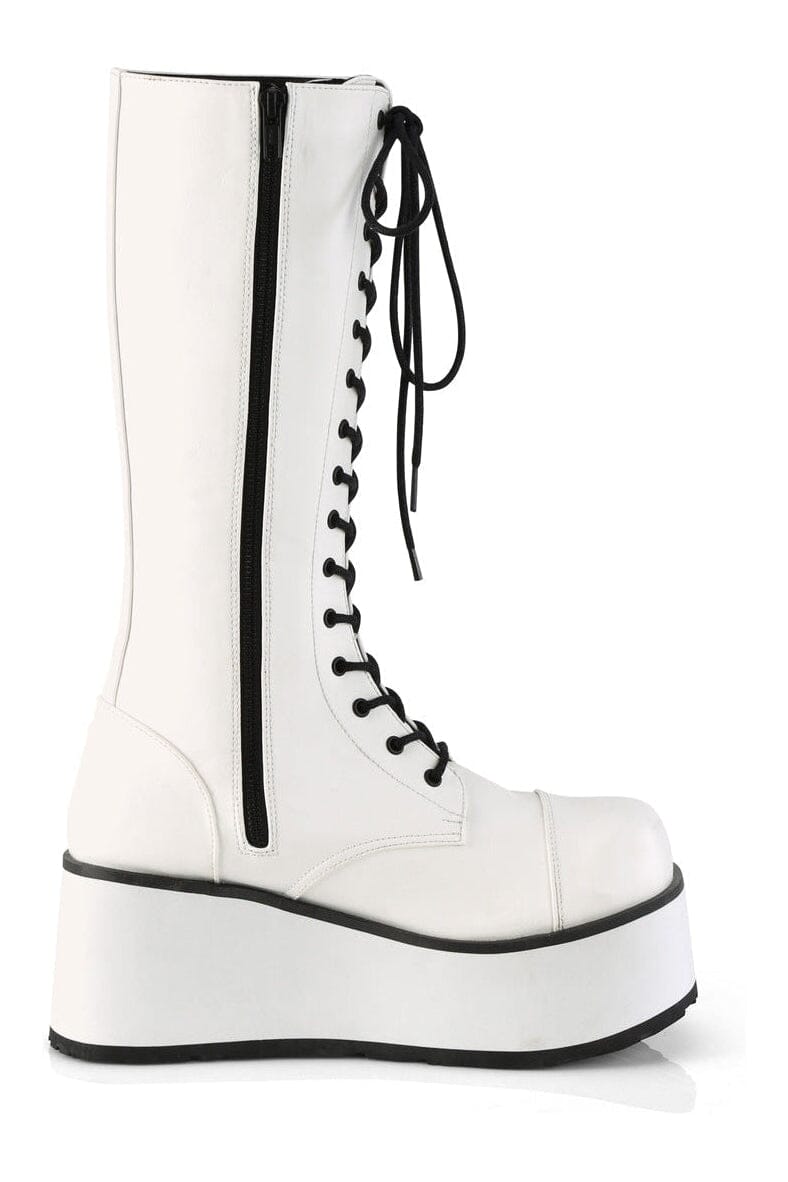 Demonia TRASHVILLE-502 White Vegan Leather Knee Boot in White Vegan Leather