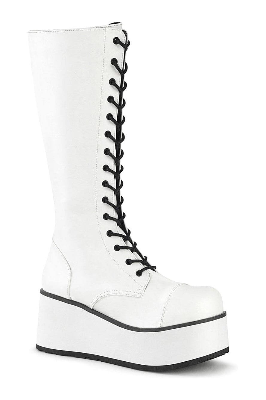 Demonia TRASHVILLE-502 White Vegan Leather Knee Boot in White Vegan Leather from SexyShoes.com