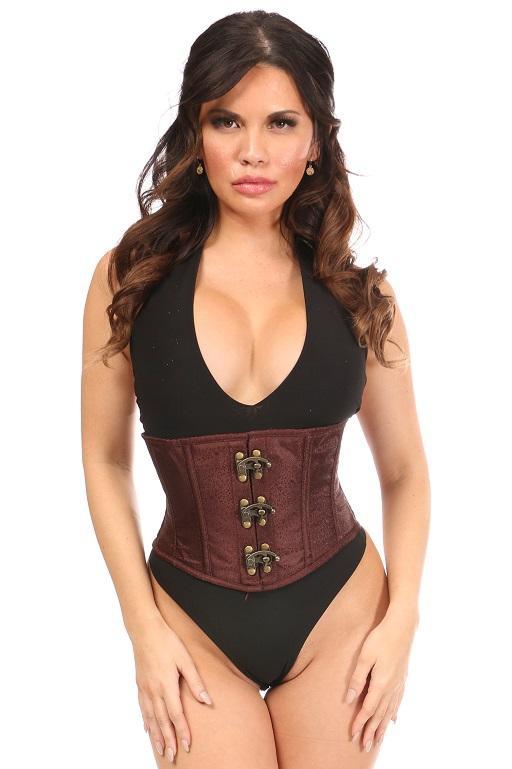SS-Top Drawer Brown Brocade Steel Boned Mini Cincher w/Clasps-Clothing-Daisy Corsets Brand-Brown-6X-SEXYSHOES.COM