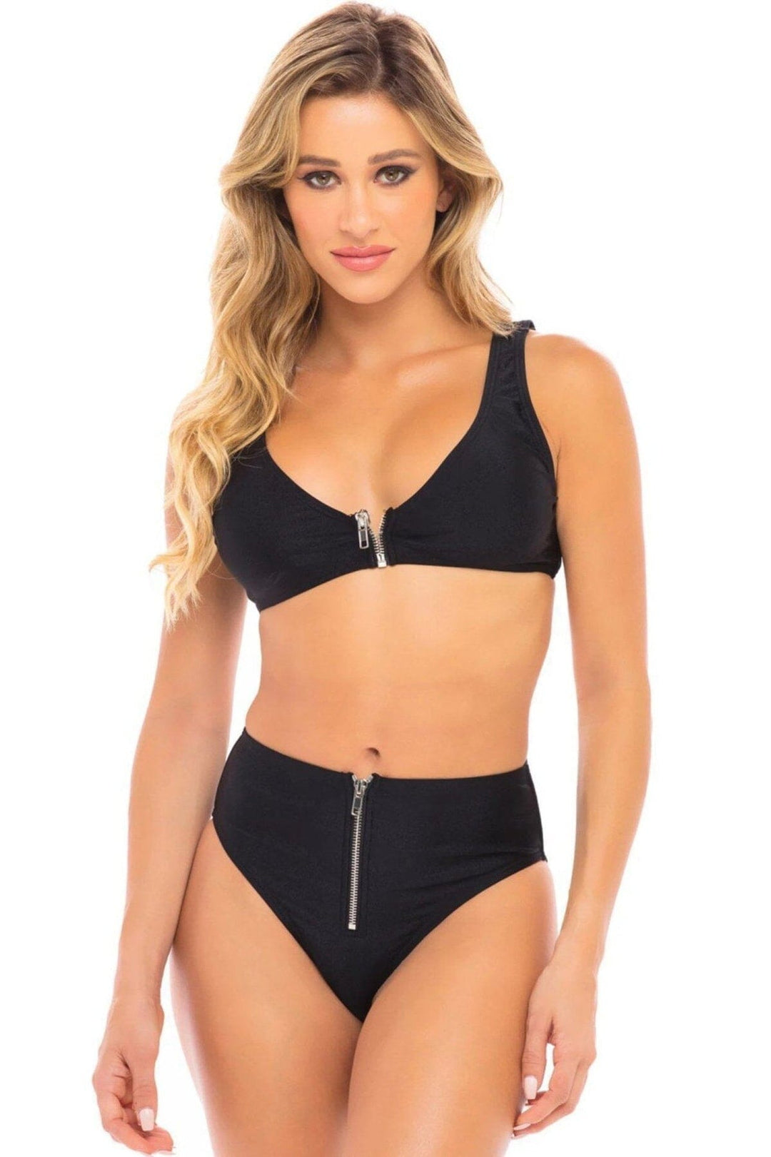 SS-Two Piece with Zipper Detail-Swimwear-Oh La La CHeri Brand-Black-S-SEXYSHOES.COM