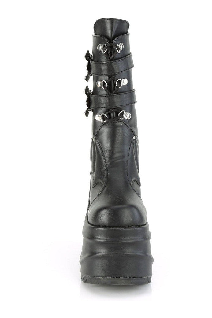 SS-WAVE-150 Knee Boot | Black Faux Leather
