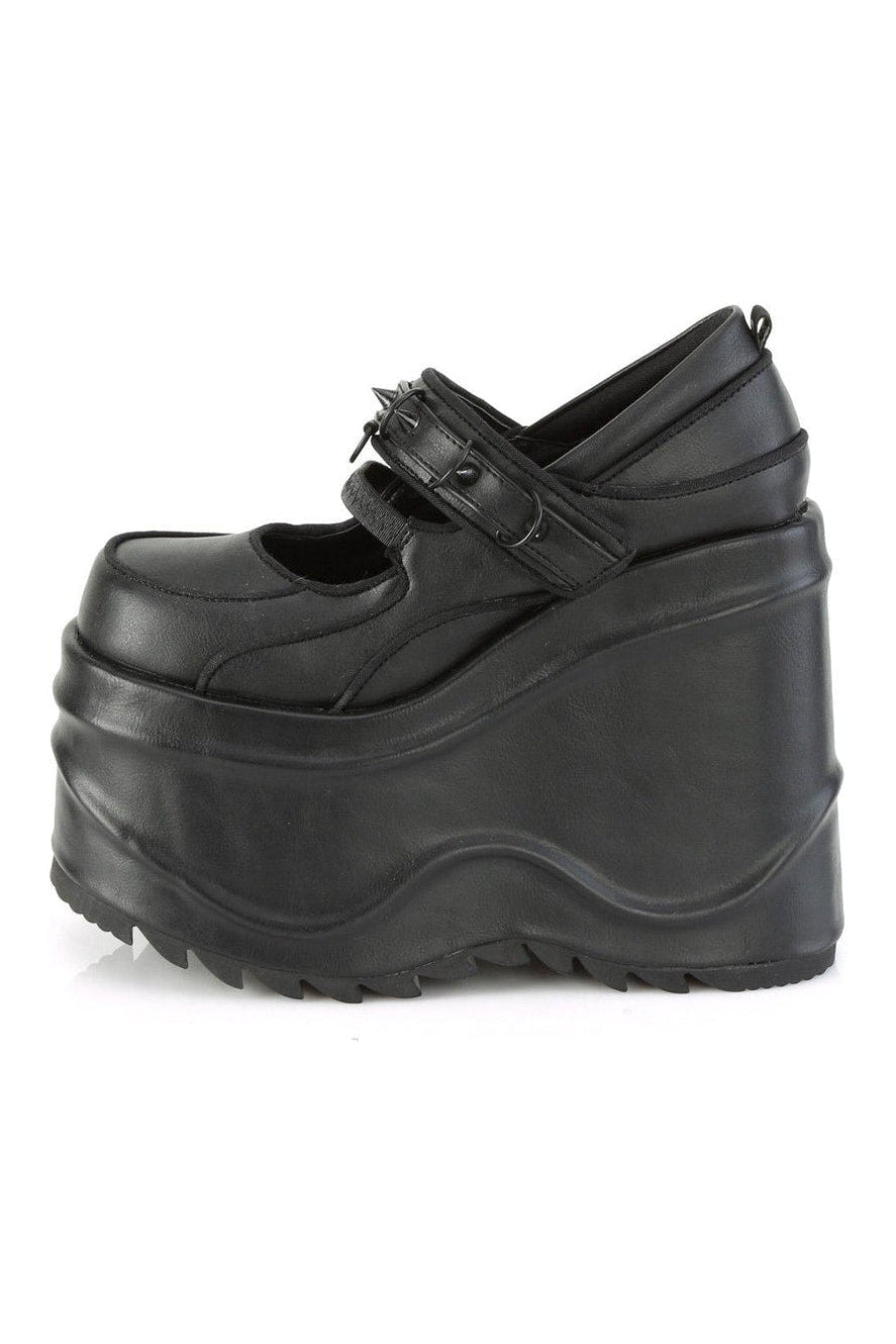 Demonia WAVE-48 Mary Jane in Black Faux Leather