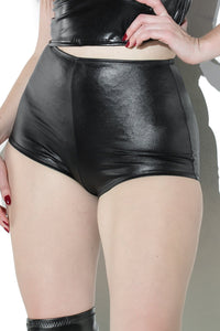Coquette Brand SS Wet Look High Waisted Booty Short in Black  from SexyShoes.com