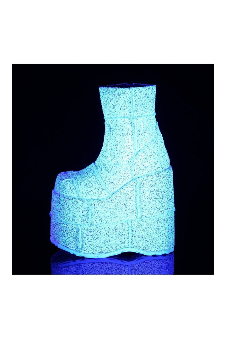 STACK-201G White Glitter Ankle Boot-Ankle Boots-Demonia-SEXYSHOES.COM
