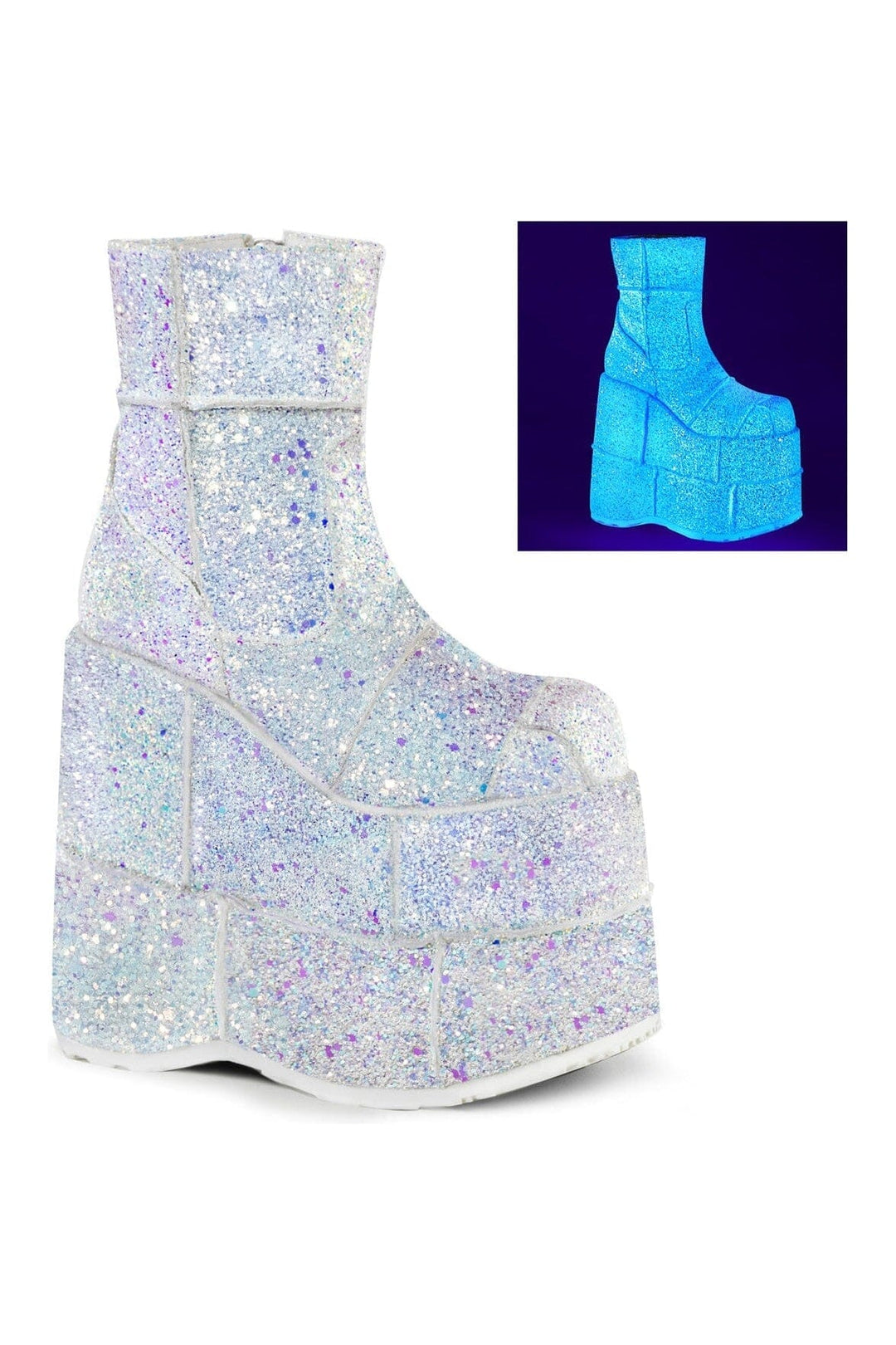 STACK-201G White Glitter Ankle Boot-Ankle Boots-Demonia-White-10-Glitter-SEXYSHOES.COM