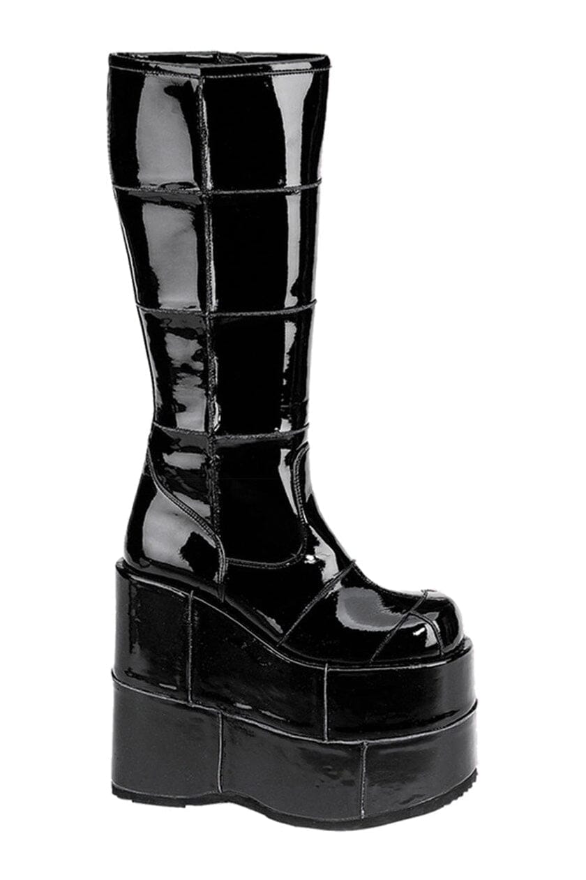 STACK-301 Black Patent Knee Boot-Knee Boots-Demonia-Black-10-Patent-SEXYSHOES.COM
