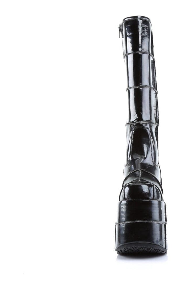 Demonia STACK-301 Black Patent Knee Boot in Black Patent