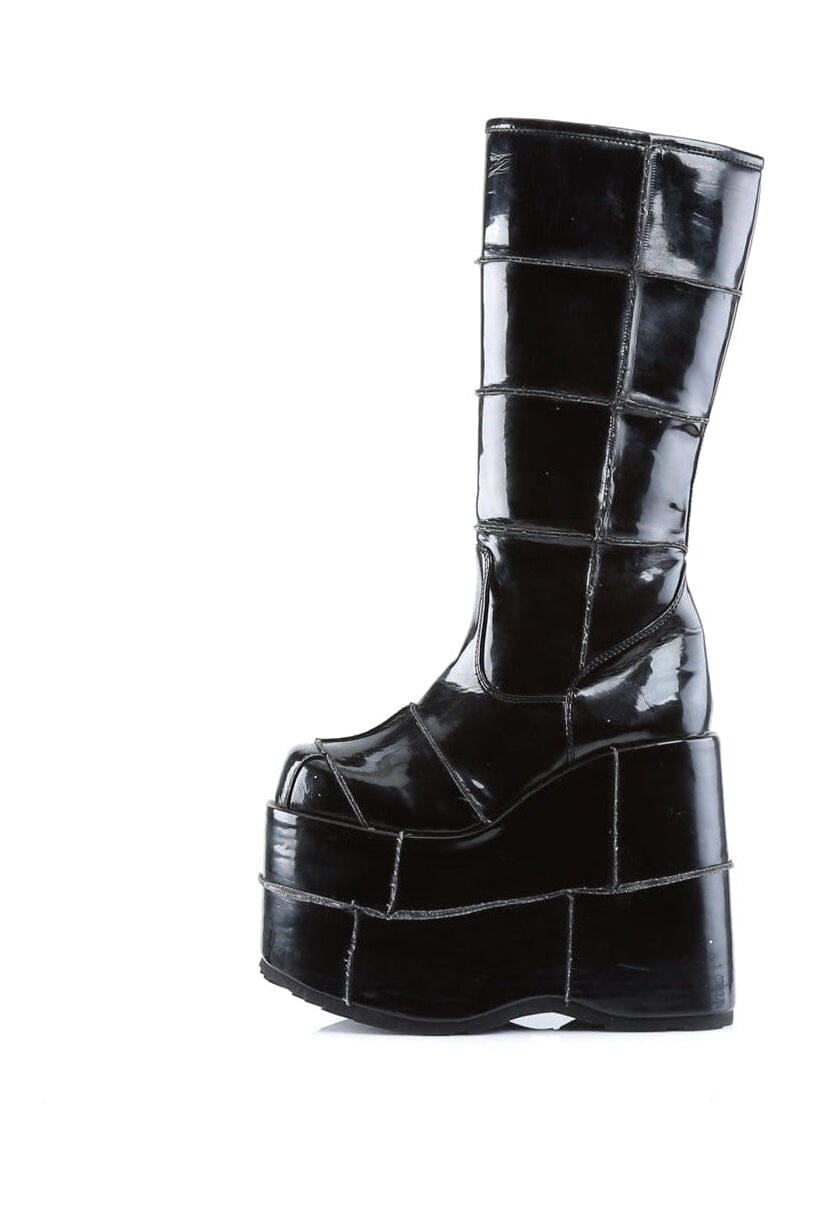STACK-301 Black Patent Knee Boot-Knee Boots-Demonia-SEXYSHOES.COM