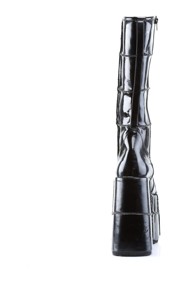 Demonia STACK-301 Black Patent Knee Boot in Black Patent