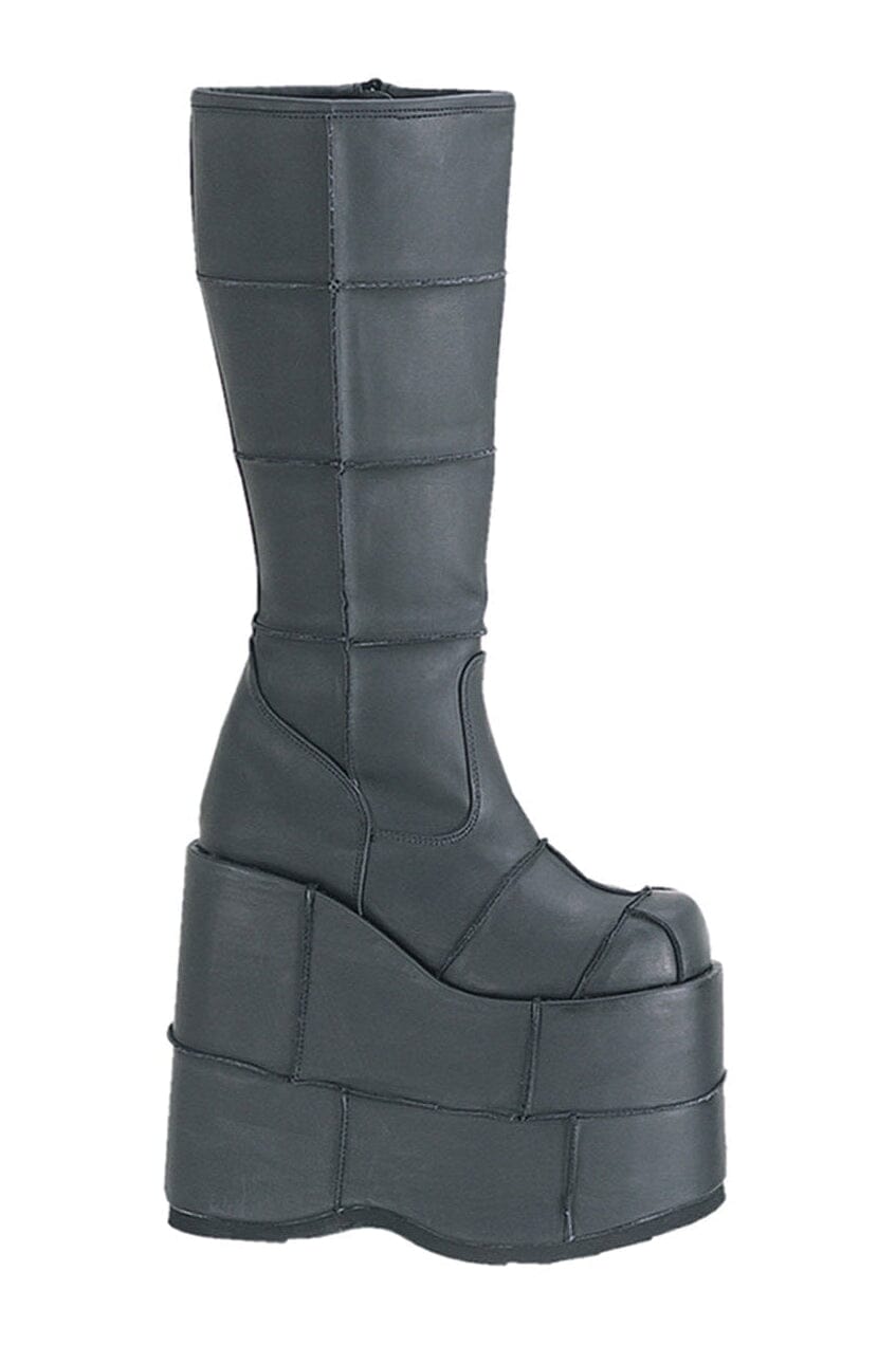 STACK-301 Black Vegan Leather Knee Boot-Knee Boots-Demonia-Black-10-Vegan Leather-SEXYSHOES.COM