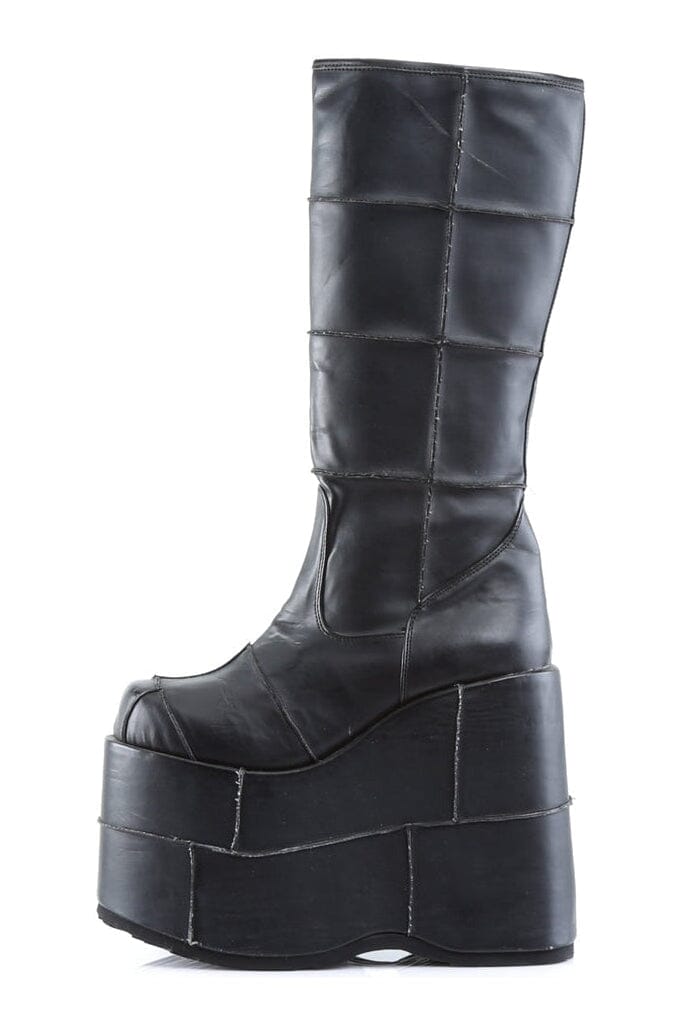 STACK-301 Black Vegan Leather Knee Boot-Knee Boots-Demonia-SEXYSHOES.COM