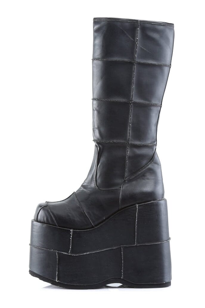 Demonia STACK-301 Black Vegan Leather Knee Boot in Black Vegan Leather