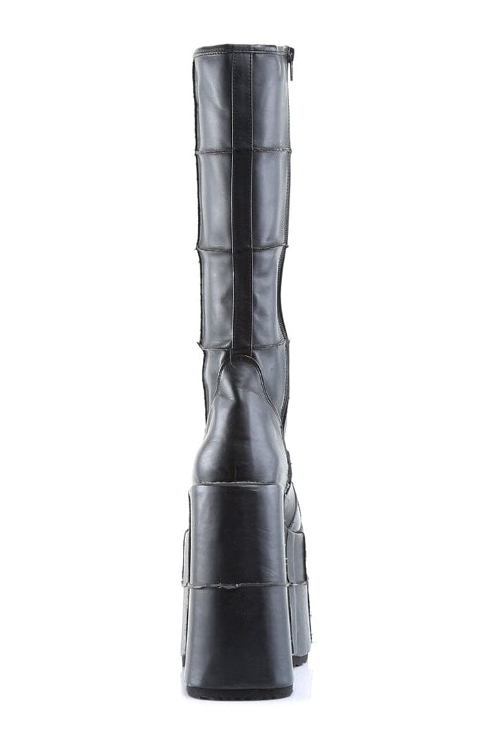 STACK-301 Black Vegan Leather Knee Boot-Knee Boots-Demonia-SEXYSHOES.COM