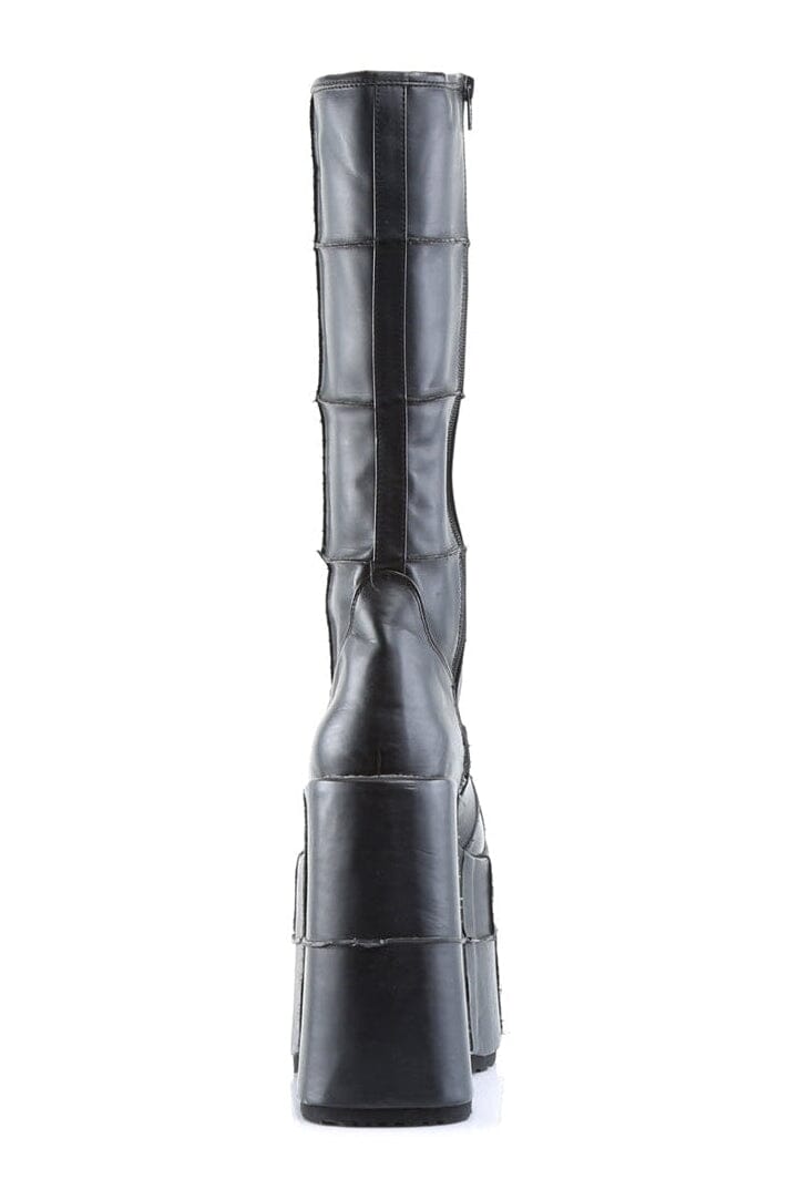 Demonia STACK-301 Black Vegan Leather Knee Boot in Black Vegan Leather
