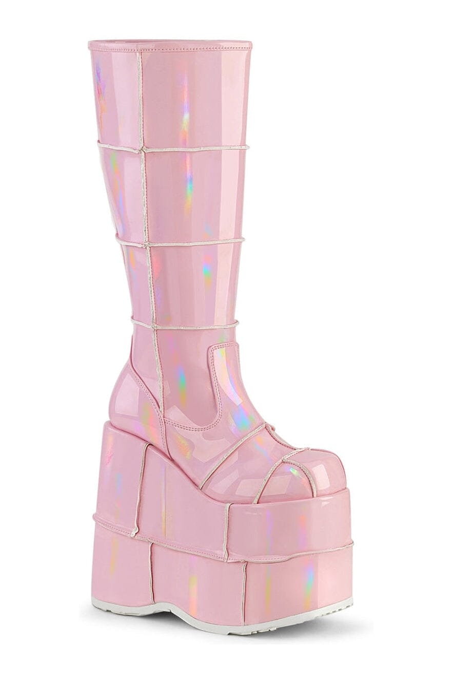 STACK-301 Pink Hologram Patent Knee Boot-Knee Boots-Demonia-Pink-10-Hologram Patent-SEXYSHOES.COM