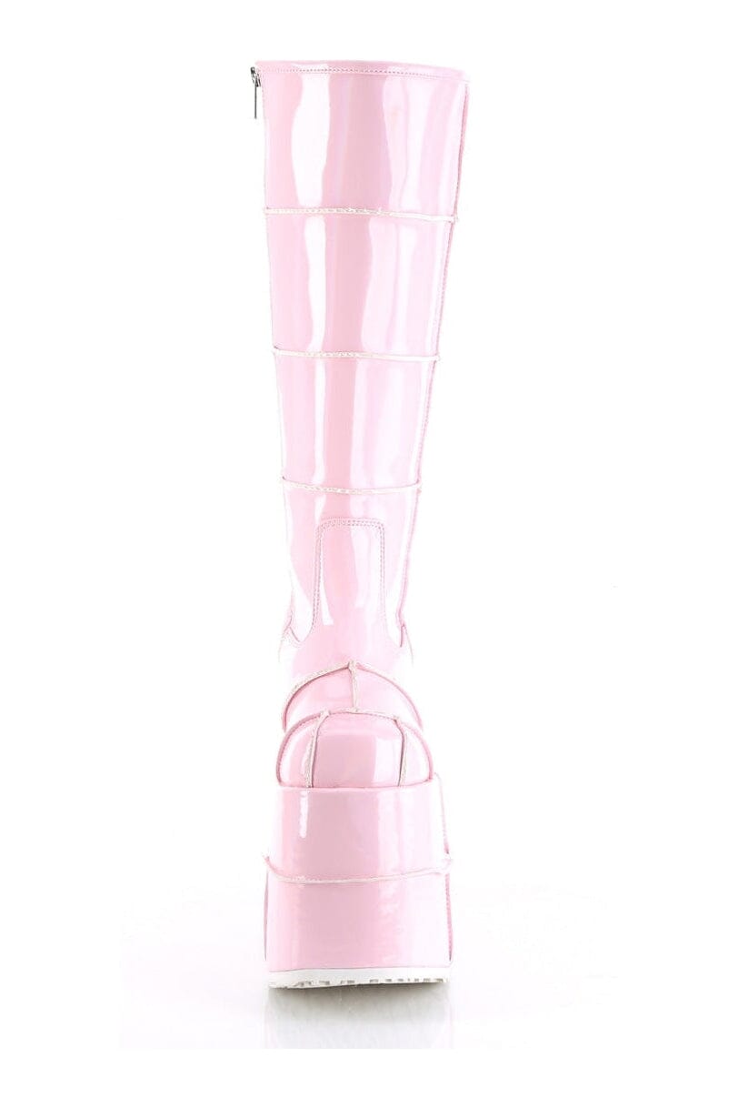 STACK-301 Pink Hologram Patent Knee Boot-Knee Boots-Demonia-SEXYSHOES.COM