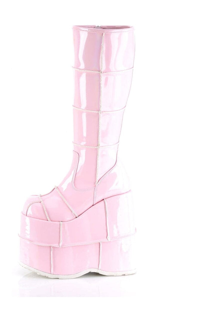 STACK-301 Pink Hologram Patent Knee Boot-Knee Boots-Demonia-SEXYSHOES.COM