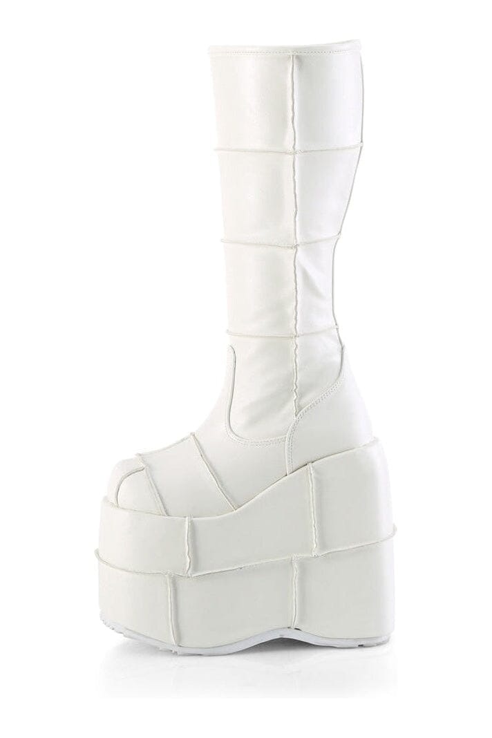 STACK-301 White Vegan Leather Knee Boot-Knee Boots-Demonia-SEXYSHOES.COM