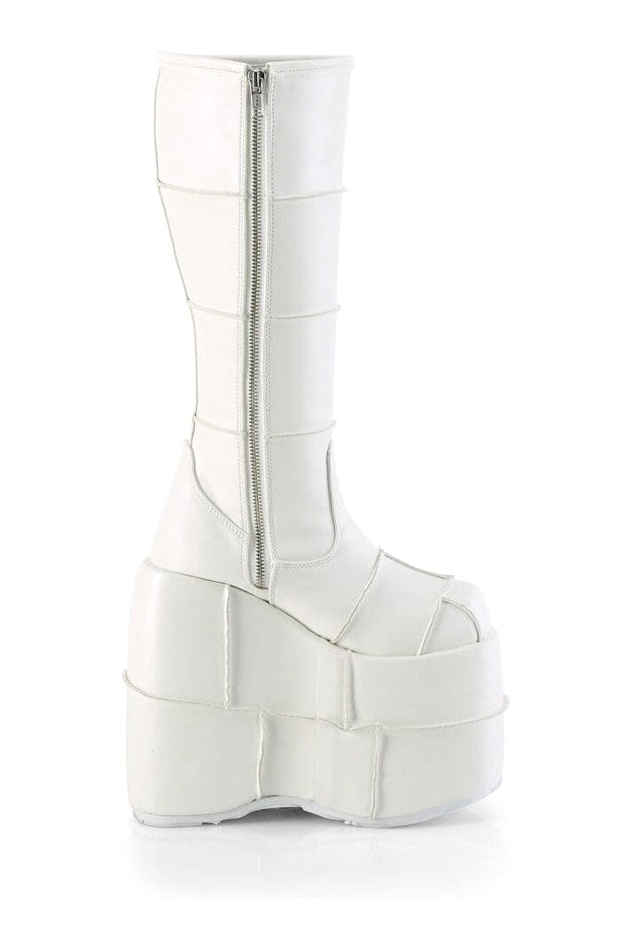 STACK-301 White Vegan Leather Knee Boot-Knee Boots-Demonia-SEXYSHOES.COM