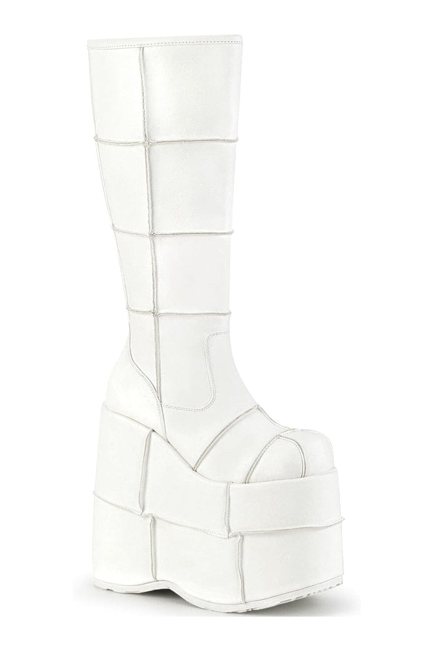 STACK-301 White Vegan Leather Knee Boot-Knee Boots-Demonia-White-10-Vegan Leather-SEXYSHOES.COM
