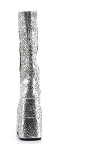 Demonia STACK-301G Silver Glitter Knee Boot in Silver Glitter