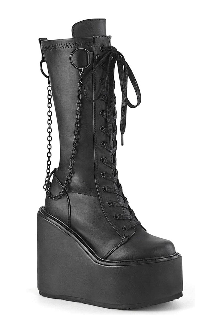 SWING-150 Black Vegan Leather Knee Boot-Knee Boots-Demonia-Black-10-Vegan Leather-SEXYSHOES.COM