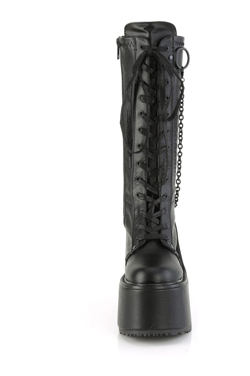 Demonia SWING-150 Black Vegan Leather Knee Boot in Black Vegan Leather
