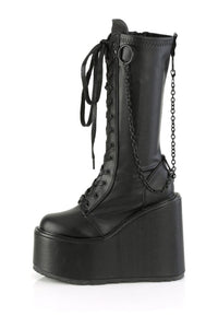 Demonia SWING-150 Black Vegan Leather Knee Boot in Black Vegan Leather
